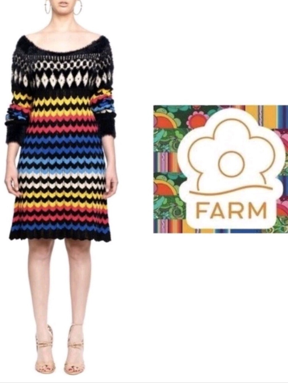FARM Rio x Anthropologie Modern Chevron Scalloped Knit Sweater Dress
